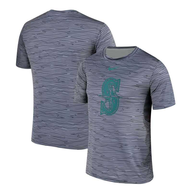 Seattle Mariners Gray Black Striped Logo Performance T-Shirt,We sell and wholesale Seattle Mariners Gray Black Striped Logo Performance T-Shirt on line form chian!